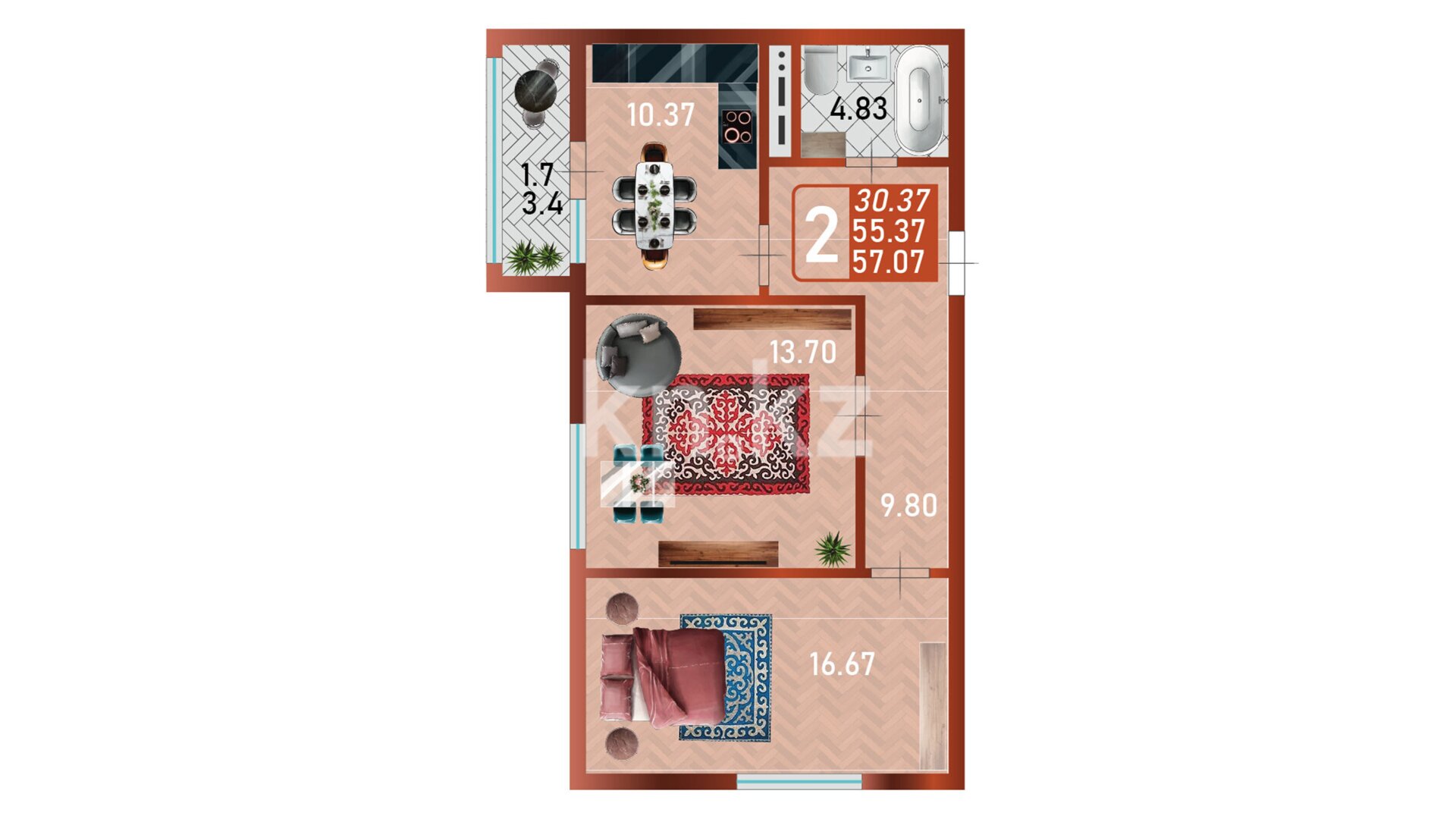 ЖК Namys, 2-комнатная, цена 27 393 600 ₸, 480 000 ₸&nbsp;/&nbsp;м²