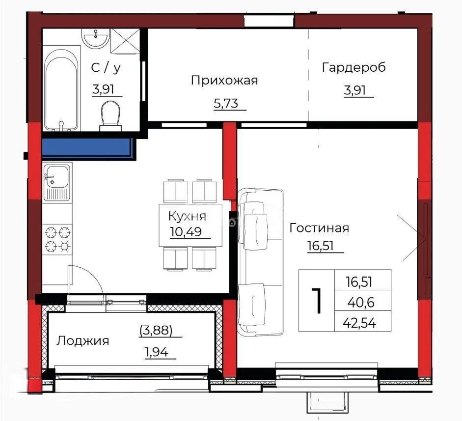 Продажа 1-комнатной квартиры, 42 м² в Астане