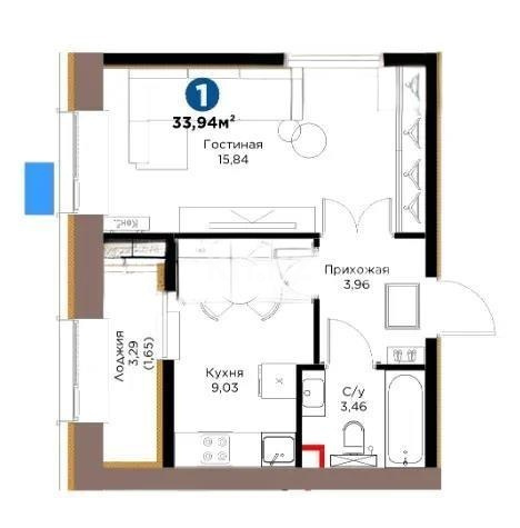Продажа 1-комнатной квартиры, 34 м² в Астане