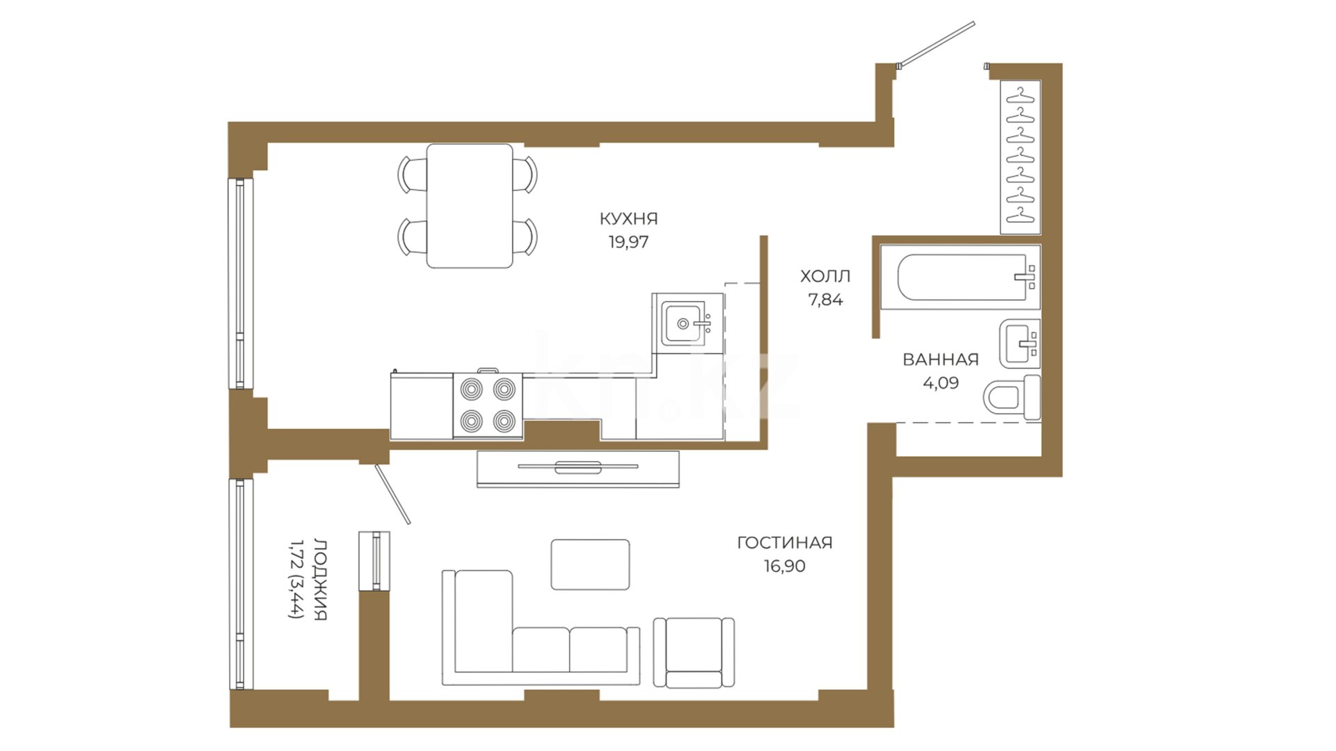 ЖК Landmark Gold, 1-комнатная, цена 44 356 560 ₸, 878 000 ₸&nbsp;/&nbsp;м²