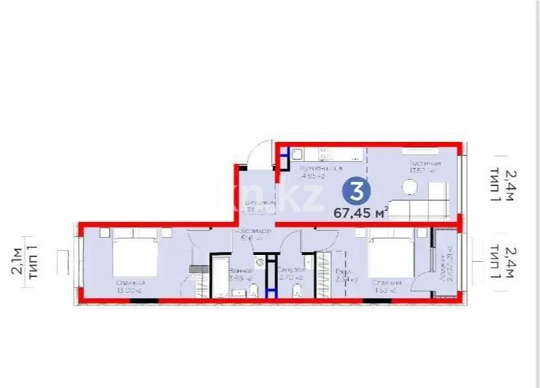 Продажа 3-комнатной квартиры, 67.45 м² в Алматы