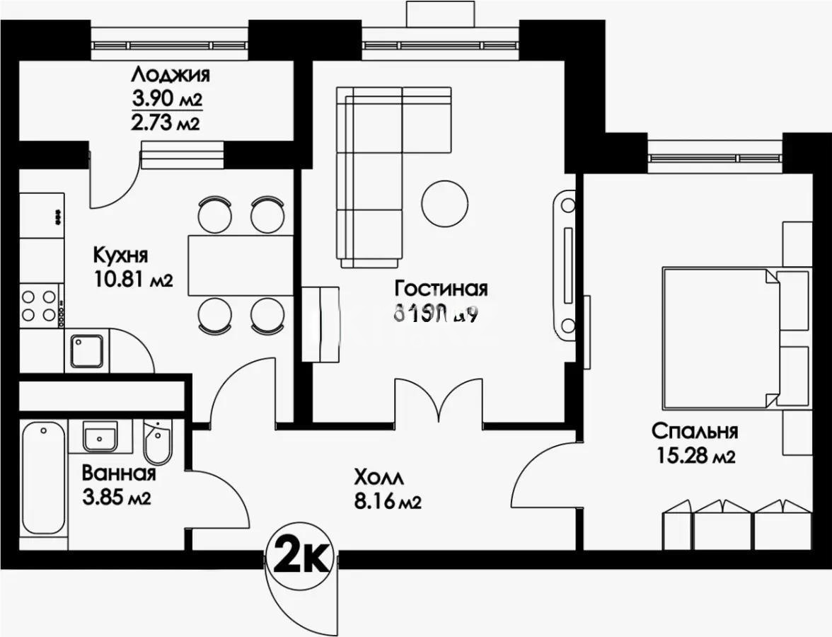 Продажа 2-комнатной квартиры, 57.71 м² в Астане - фото 2