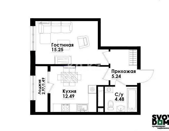 Продажа 1-комнатной квартиры, 38.95 м² в Алматы