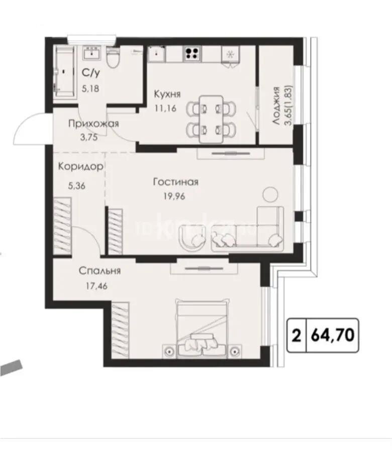 Продажа 2-комнатной квартиры, 64.7 м² в Алматы