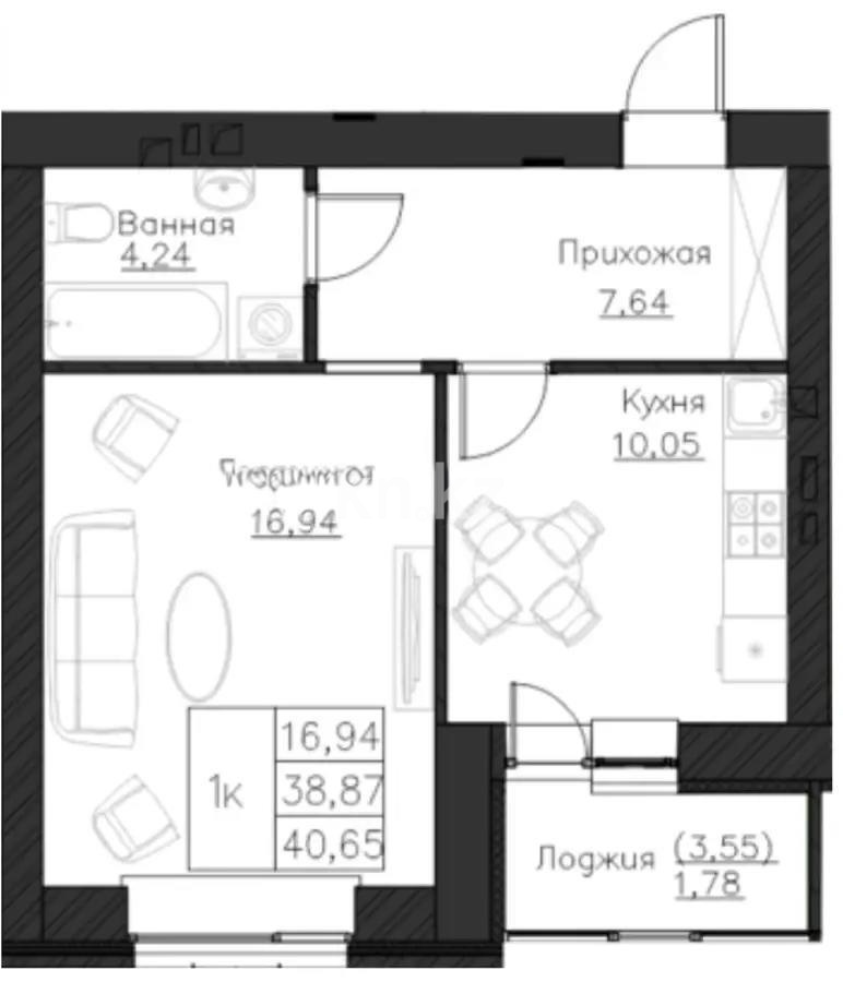 Продажа 1-комнатной квартиры, 41.1 м² в Астане - фото 2