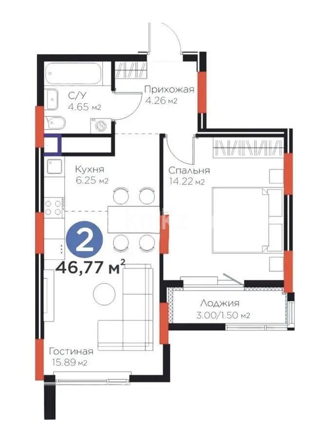 Продажа 2-комнатной квартиры, 47 м² в Астане