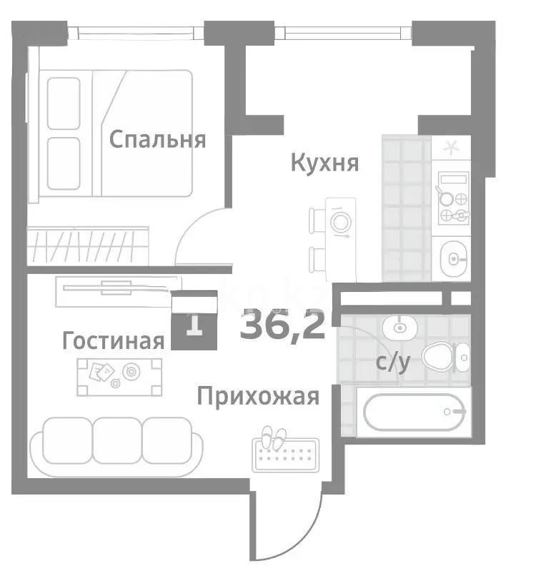 Продажа 1-комнатной квартиры, 36.2 м², ул. Бурундайская, дом  91а в Алматы