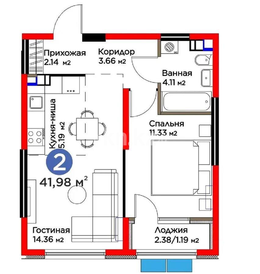 Продажа 2-комнатной квартиры, 41.98 м² в Алматы
