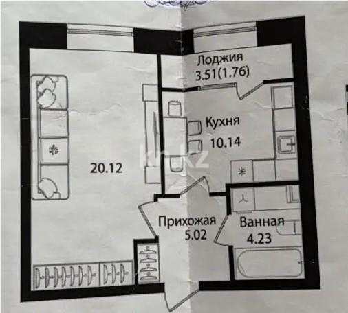Продажа 1-комнатной квартиры, 41.27 м² в Астане