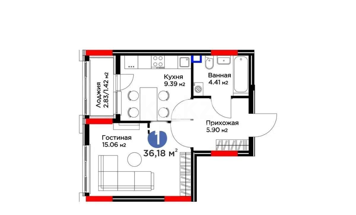Продажа 1-комнатной квартиры, 36.18 м², ул. Е-915, дом  19 в Астане