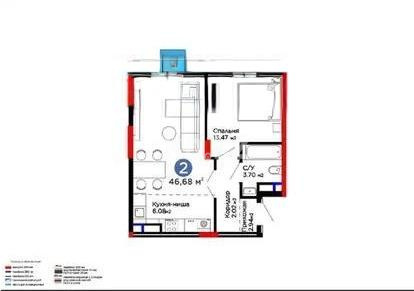 Продажа 2-комнатной квартиры, 46.68 м², пр. Туран, дом  57д в Астане
