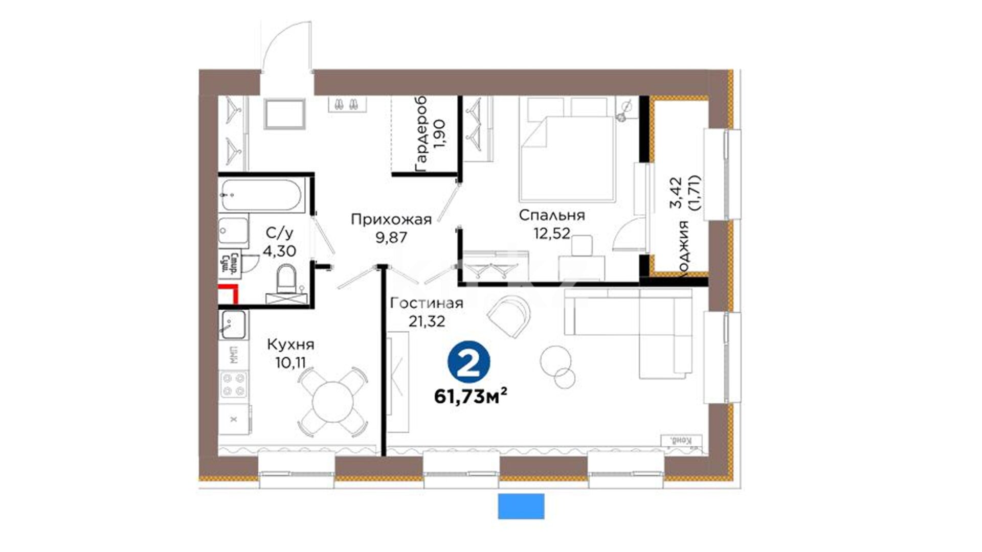 ЖК Arna Urpaq, 2-комнатная, цена 30 800 920 ₸, 498 962 ₸&nbsp;/&nbsp;м²