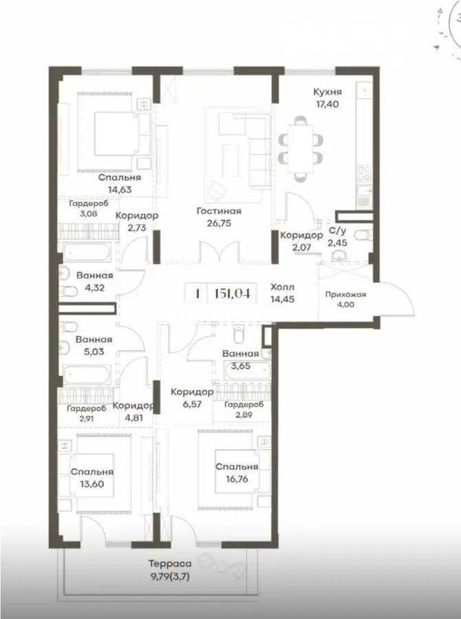 Продажа 4-комнатной квартиры, 151 м² в Алматы