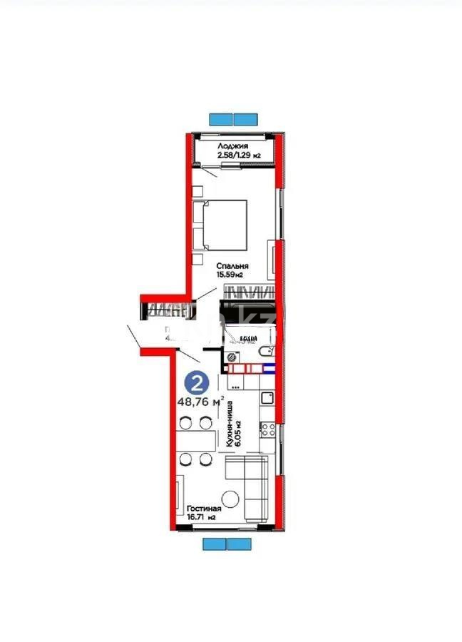 Продажа 2-комнатной квартиры, 48.76 м², ул. Белжайлау, дом  47/2 в Алматы