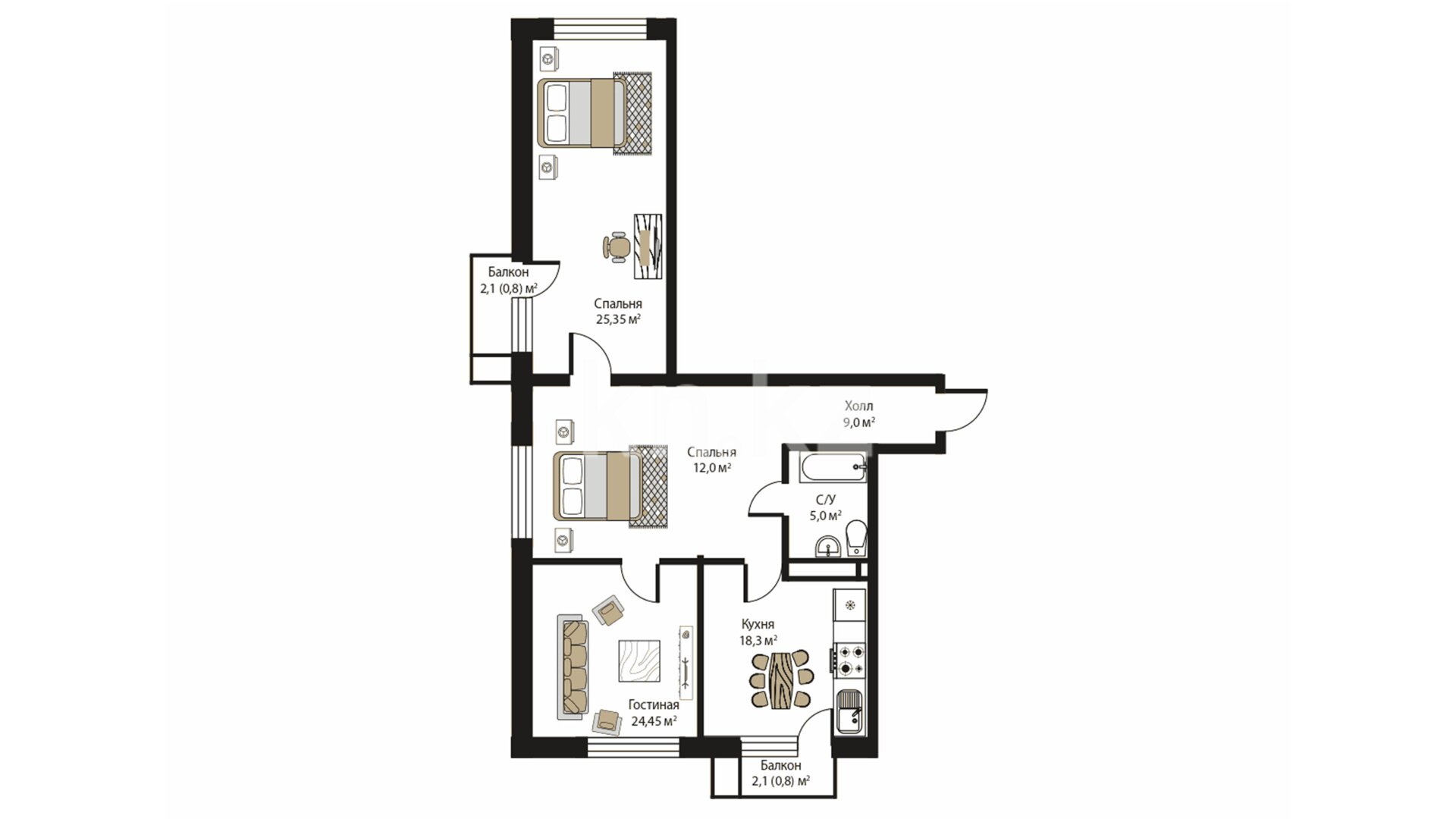ЖК Noble House, 2-комнатная, цена 77 771 000 ₸, 830 000 ₸&nbsp;/&nbsp;м²