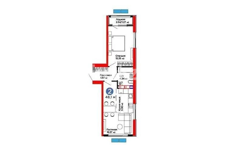 Продажа 2-комнатной квартиры, 48.1 м² в Алматы