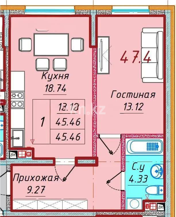 Продажа 2-комнатной квартиры, 47.4 м², ул. Байге, дом  12а/1 в Алматы