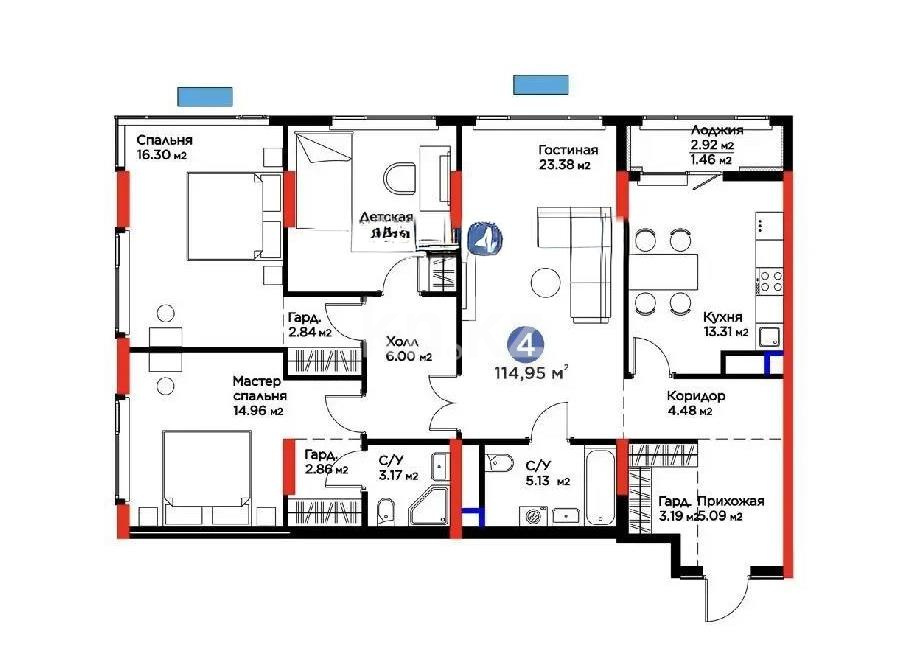 Продажа 4-комнатной квартиры, 114.95 м² в Астане