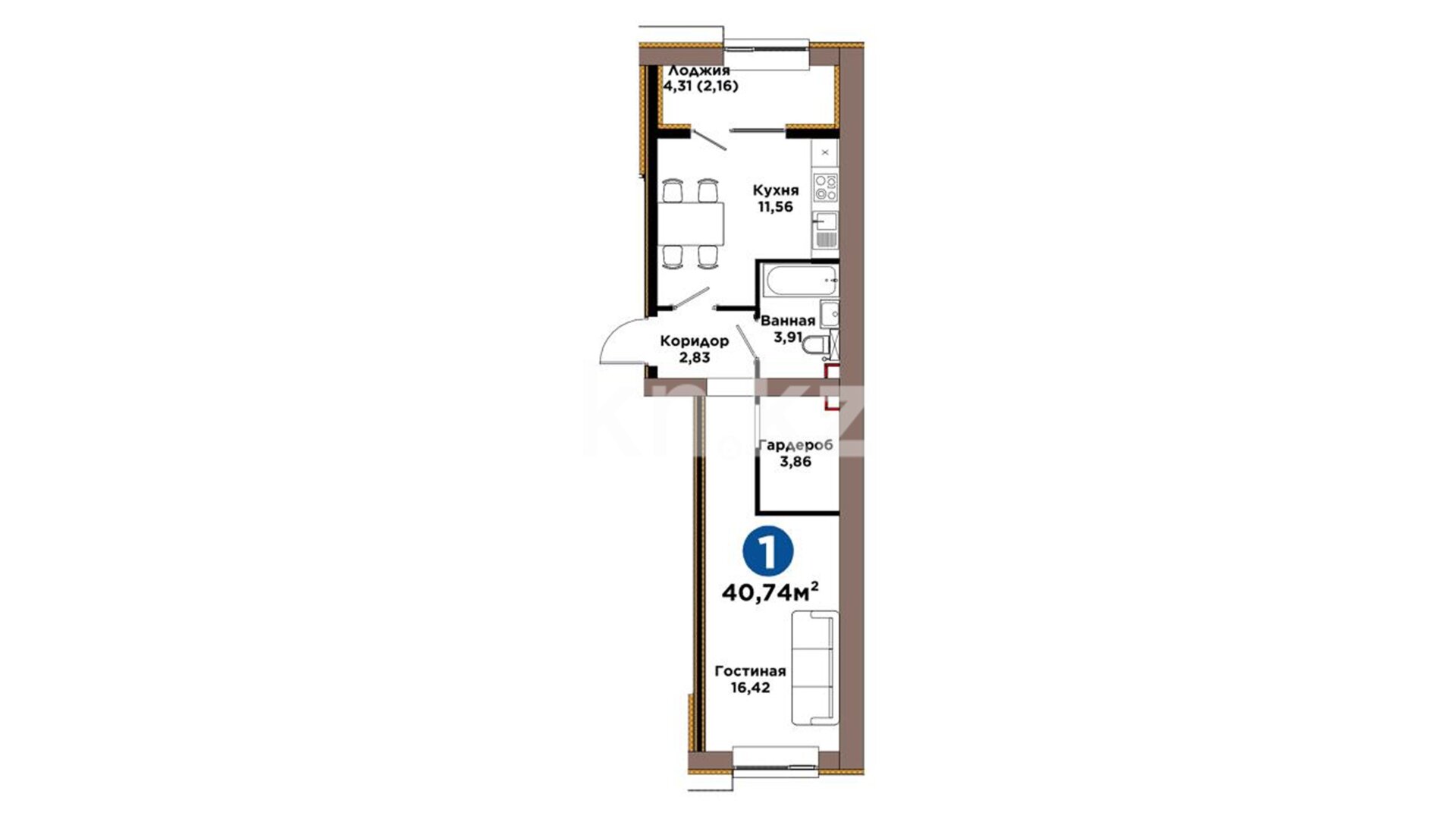 ЖК ŪIA. TARIH, 1-комнатная, цена 27 462 834 ₸, 674 100 ₸&nbsp;/&nbsp;м²