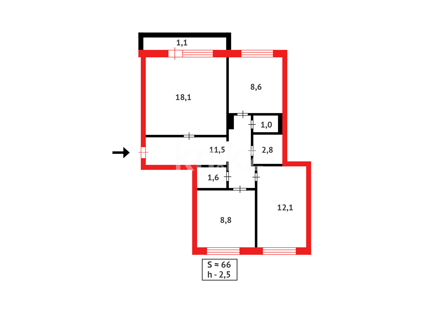 Продажа 3-комнатной квартиры, 66 м², ул. Рыскулова в Караганде - фото 22