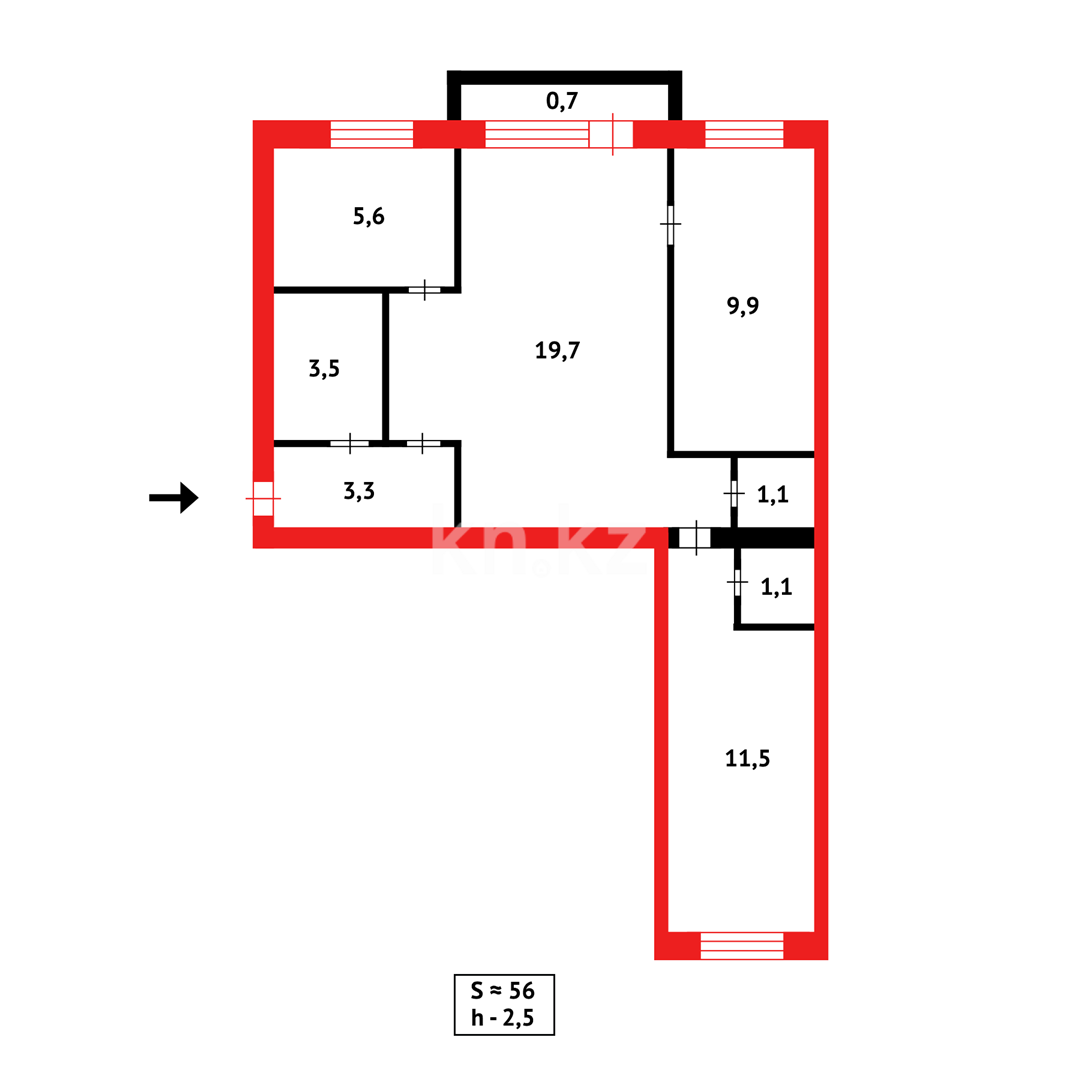Продажа 3-комнатной квартиры, 56 м², ул. Зелинского в Караганде - фото 15