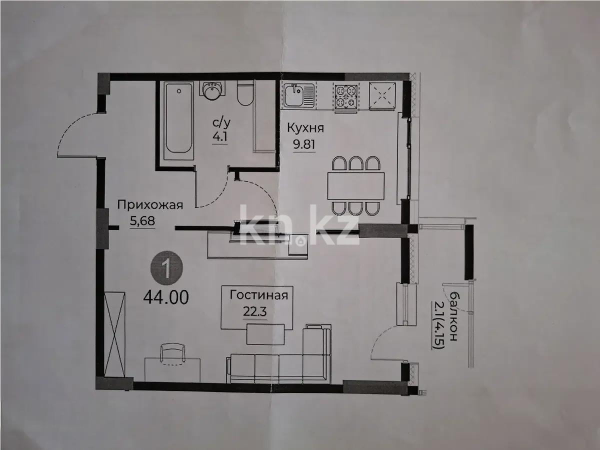 Продажа 1-комнатной квартиры, 44 м², ул. Е-429, дом  14 в Астане
