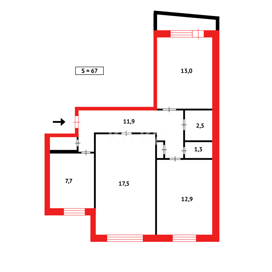 Продажа 3-комнатной квартиры, 66 м², ул. Абая в Темиртау - фото 7
