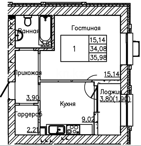 Продажа 1-комнатной квартиры, 35.98 м², ул. Мухамеджанова, дом  10 - Мәңгілік Ел в Астане