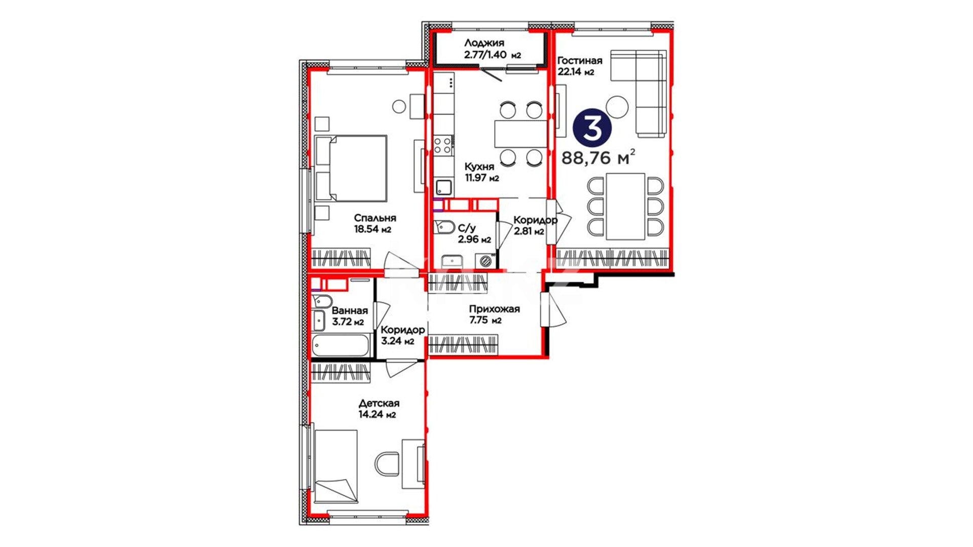 ЖК UIA. DARYN, 3-комнатная, цена 45 800 160 ₸, 516 000 ₸&nbsp;/&nbsp;м²