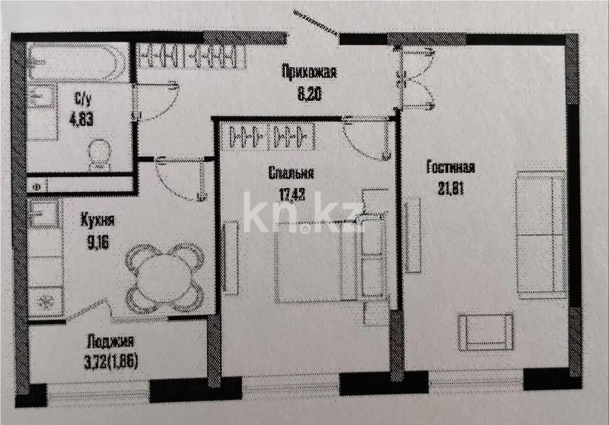 Продажа 2-комнатной квартиры, 63.3 м² в Астане