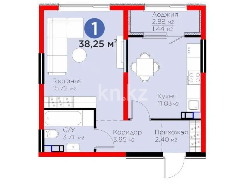 Продажа 1-комнатной квартиры, 38.25 м² в Алматы - фото 3