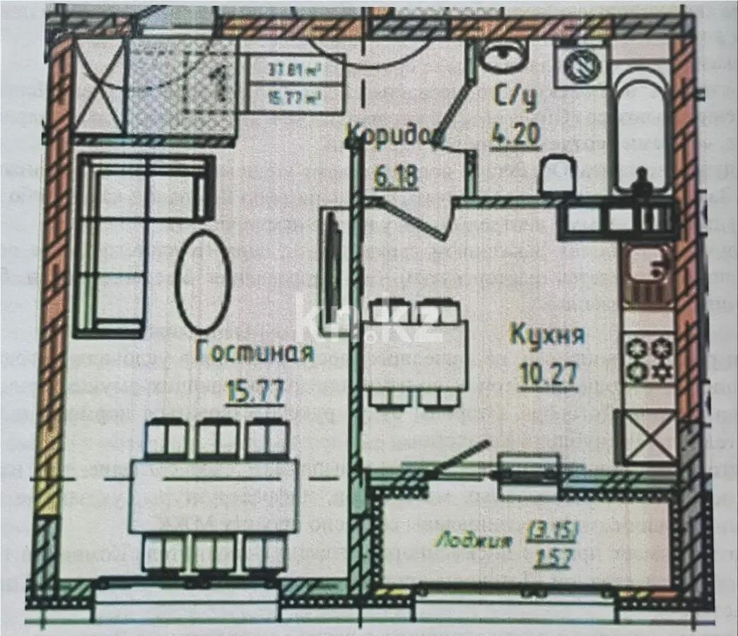Продажа 1-комнатной квартиры, 36.92 м², пр. Улы Дала, дом  28 в Астане