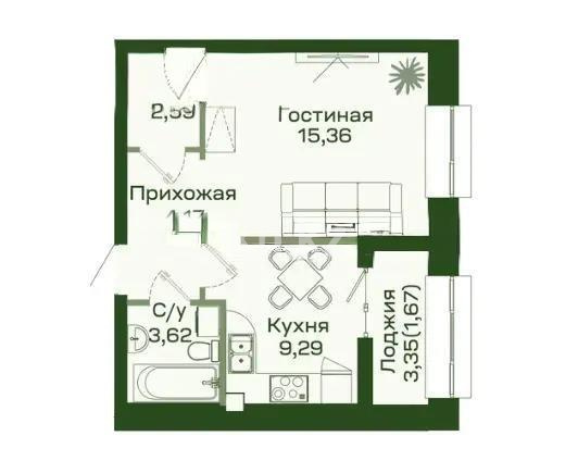 Продажа 1-комнатной квартиры, 36.7 м² в Астане