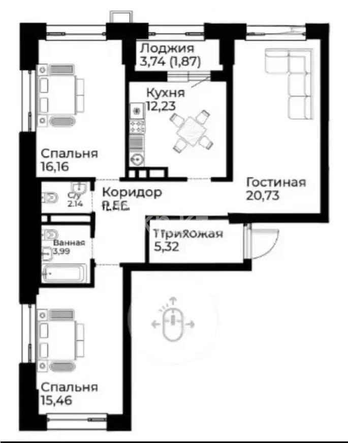 Продажа 3-комнатной квартиры, 86.7 м² в Астане - фото 3