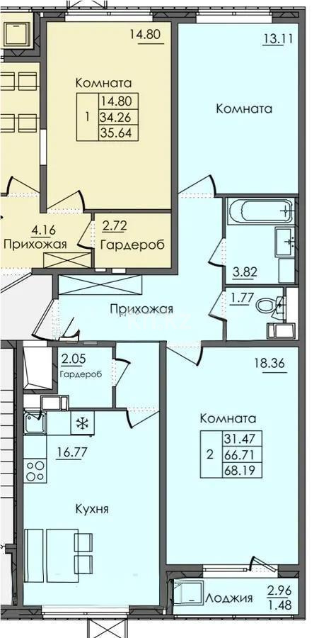 Продажа 2-комнатной квартиры, 68.19 м², ул. Е-117, дом  45 стр в Астане