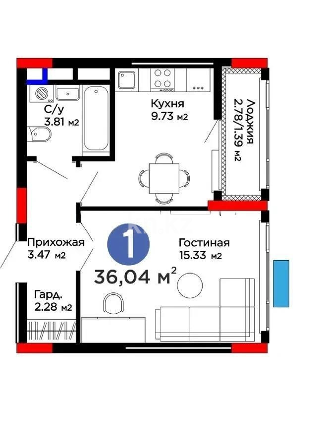 Продажа 1-комнатной квартиры, 36 м² в Астане