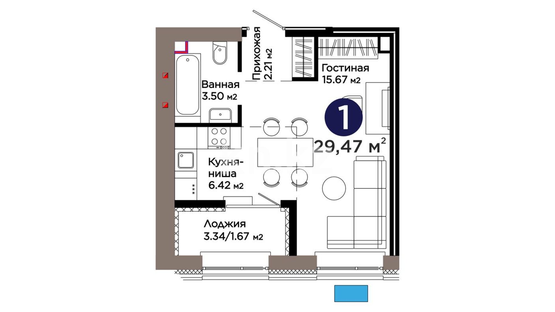 ЖК ŪIA. TARIH, 1-комнатная, цена 18 887 323 ₸, 640 900 ₸&nbsp;/&nbsp;м²
