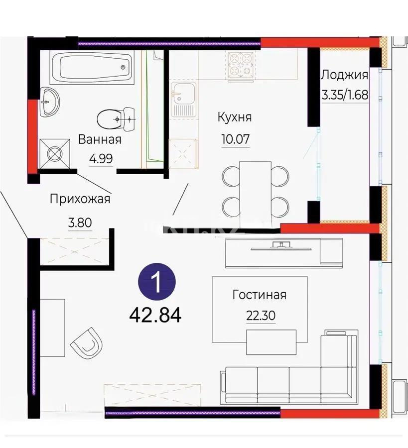 Продажа 1-комнатной квартиры, 43 м², ул. Е-882, дом  7 в Астане