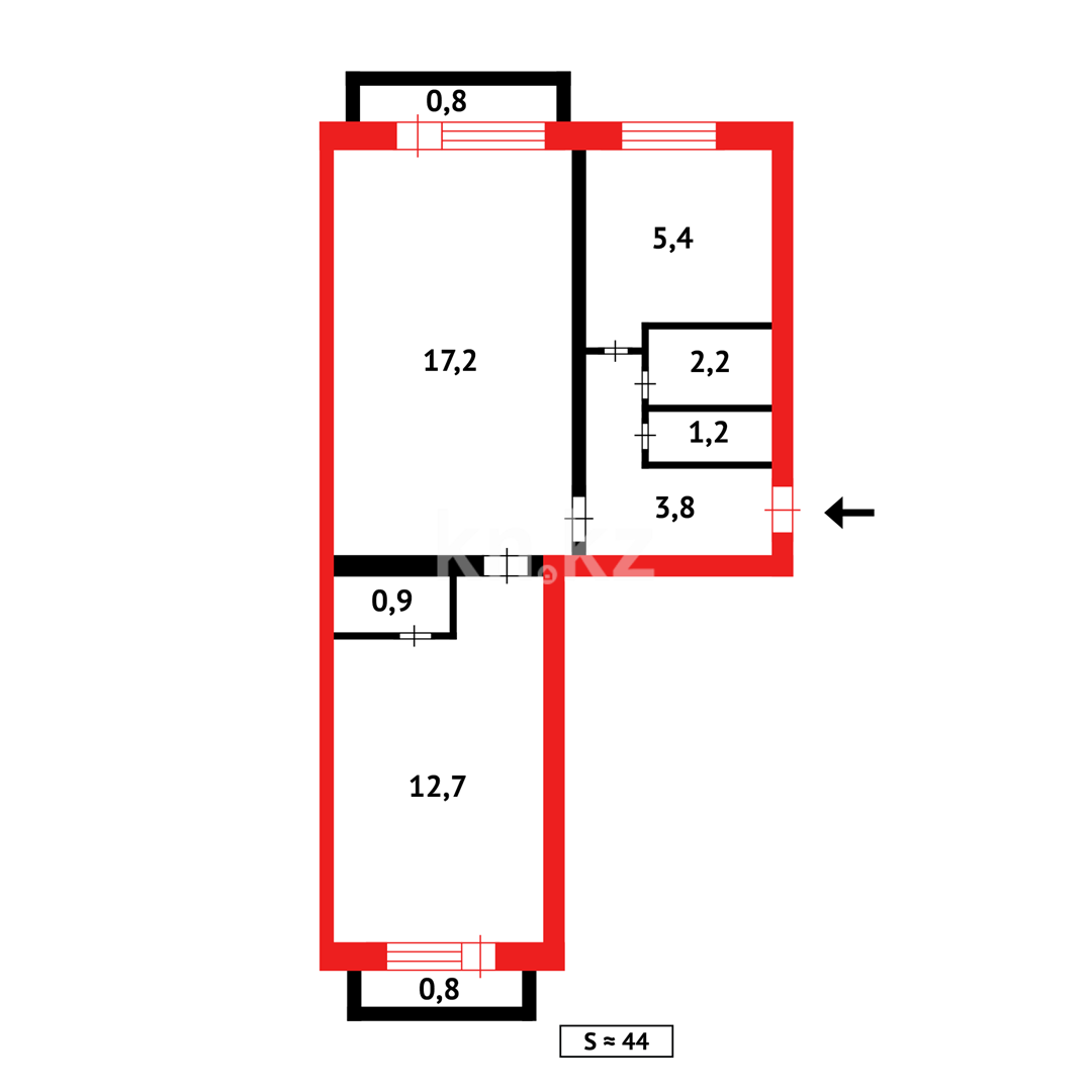 Продажа 2-комнатной квартиры, 44 м², мкр. 3 в Абае - фото 8