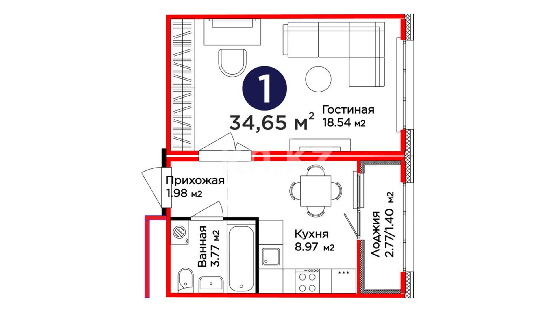 ЖК UIA. DARYN, 1-комнатная, цена 27 338 850 ₸, 789 000 ₸&nbsp;/&nbsp;м²
