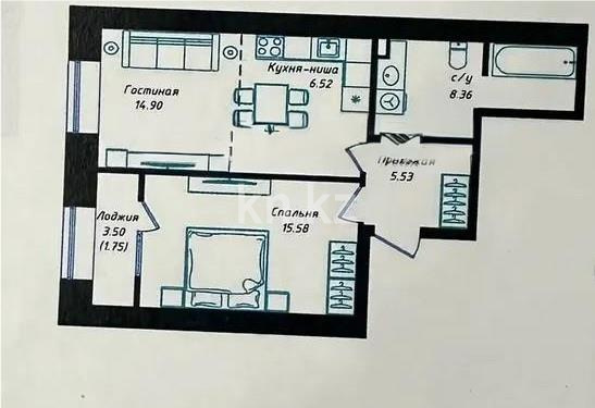 Продажа 2-комнатной квартиры, 53 м² в Астане