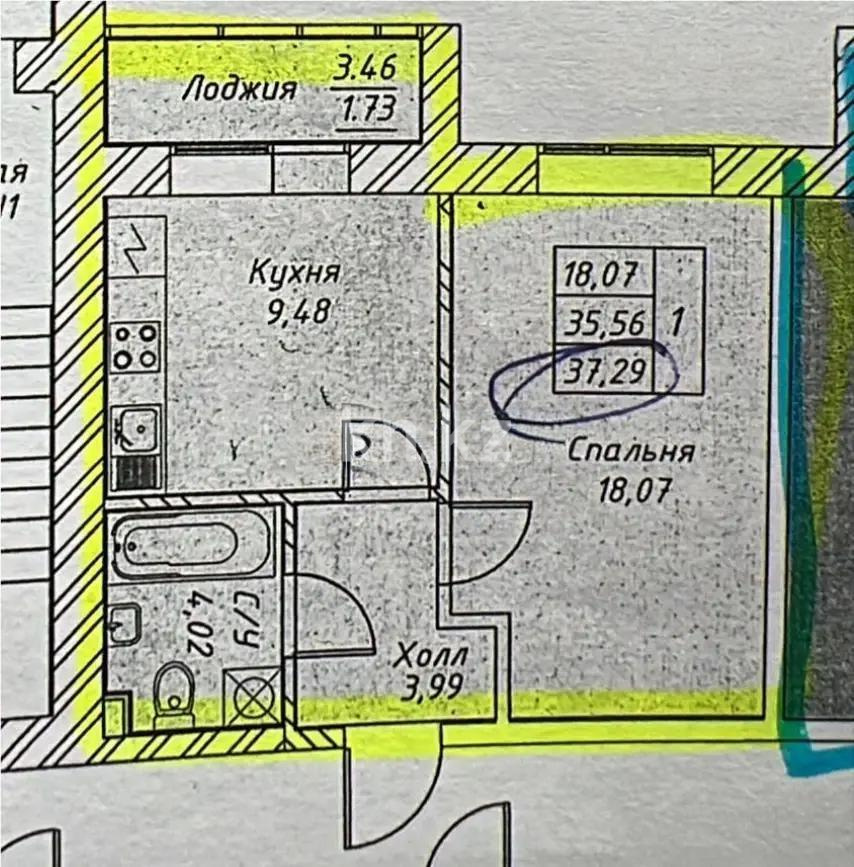 Продажа 1-комнатной квартиры, 37.29 м², ул. Тынышбайулы, дом  6 стр в Астане