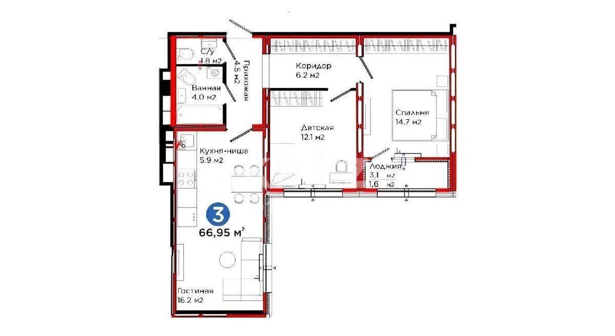 Продажа 3-комнатной квартиры, 66.95 м² в Астане