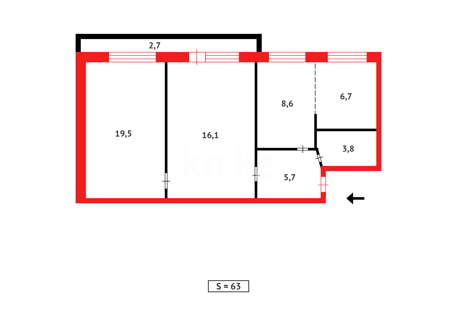 Продажа 3-комнатной квартиры, 63 м², 23 мкр. в Караганде - фото 14