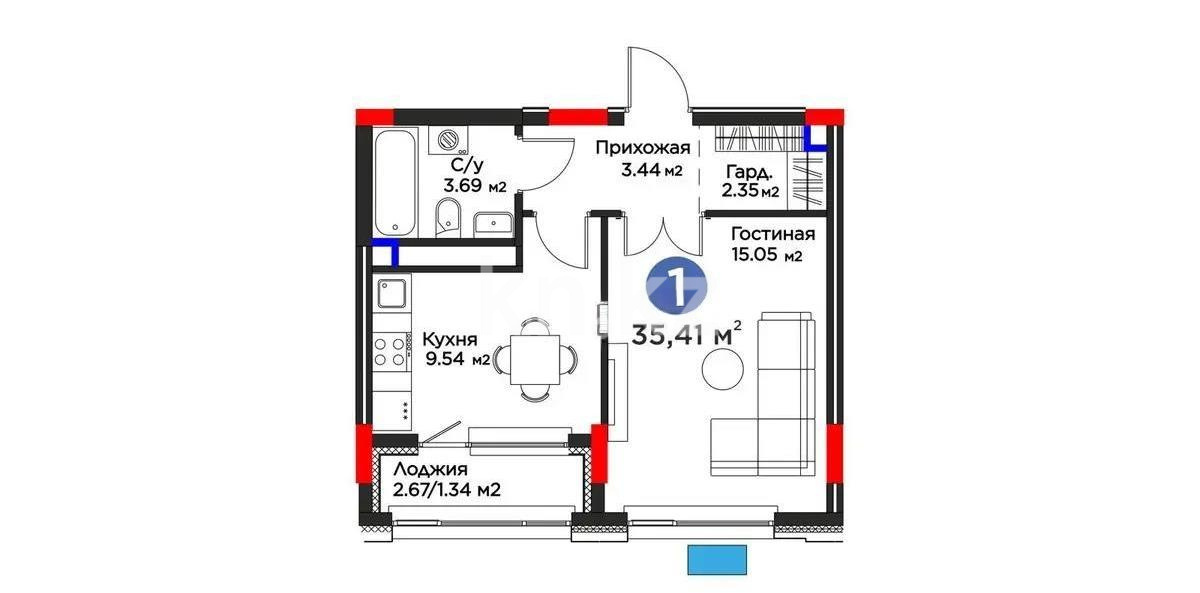 Продажа 1-комнатной квартиры, 35 м², ул. Жошы хана, дом  10 в Астане