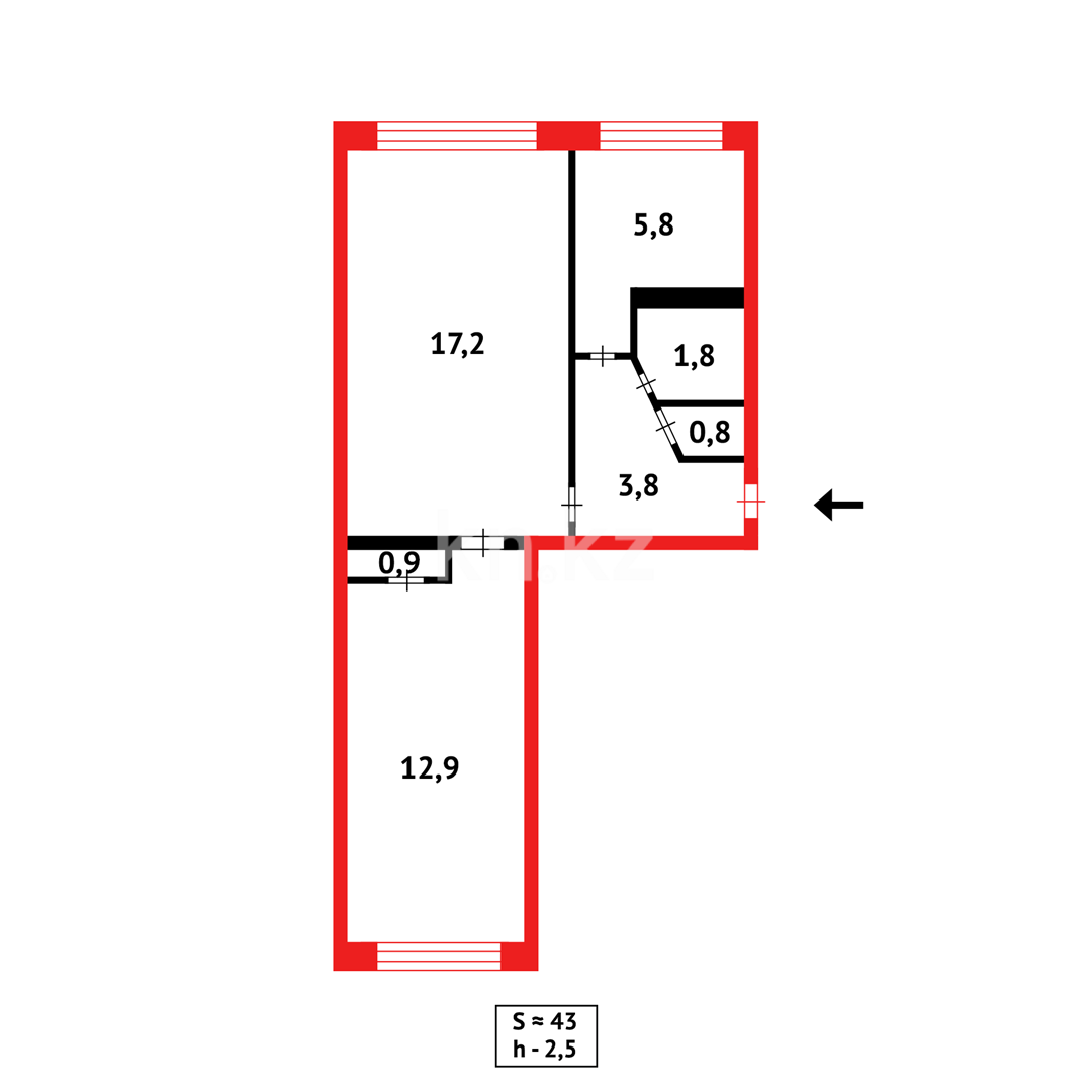 Продажа 2-комнатной квартиры, 43 м² в Караганде - фото 8
