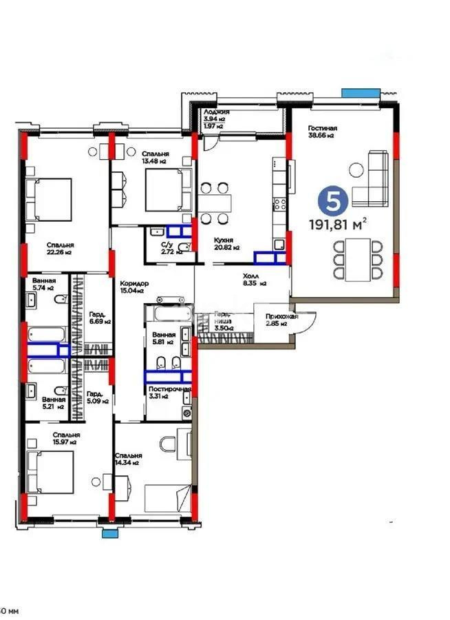 Продажа 5-комнатной квартиры, 194 м² в Астане