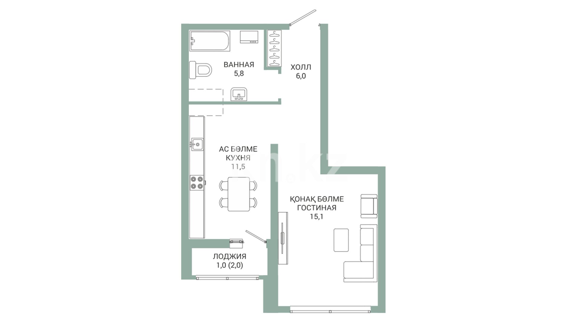 ЖК Fortis, 1-комнатная, цена 22 458 000 ₸, 570 000 ₸&nbsp;/&nbsp;м²