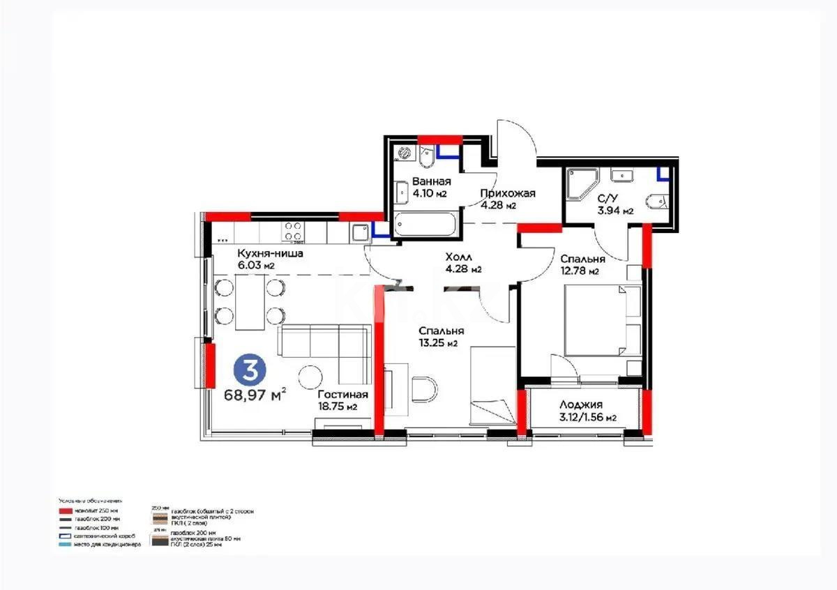Продажа 3-комнатной квартиры, 68.97 м², ул. Е-915, дом  15 в Астане