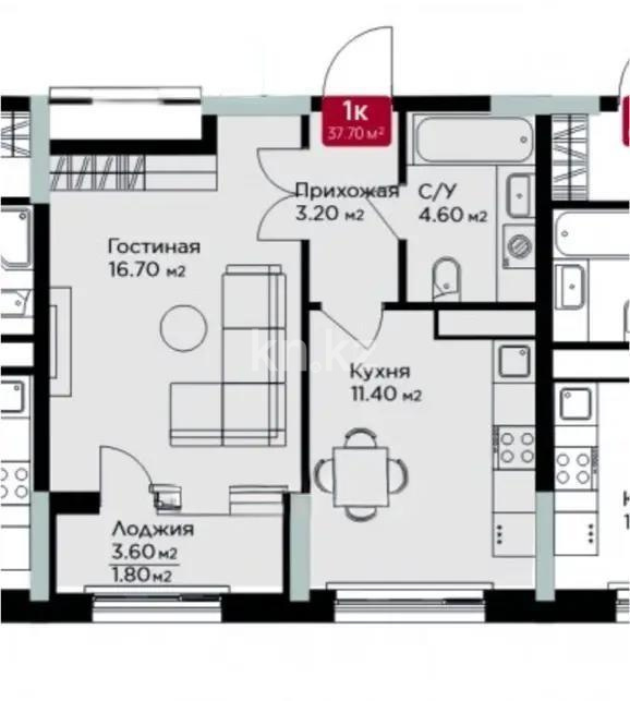 Продажа 1-комнатной квартиры, 38 м², ул. Е-36, дом  5 в Астане